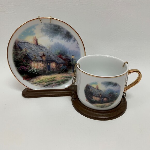 Thomas Kinkade Moonlight Cottage Teleflora Cup Saucer - Picture 1 of 9